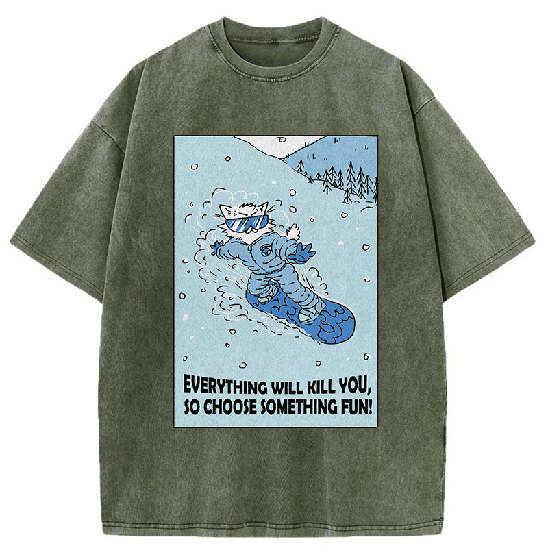Tokyo-Tiger Skiing Expert Cat Washed T-Shirt