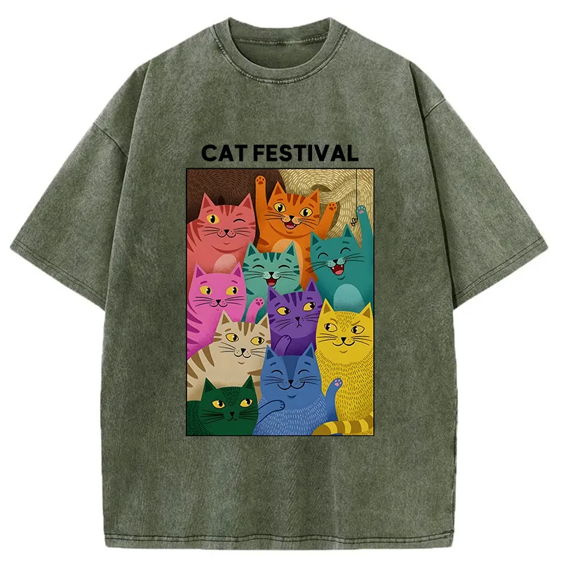 Tokyo-Tiger Colorful Cats Festival Washed T-Shirt