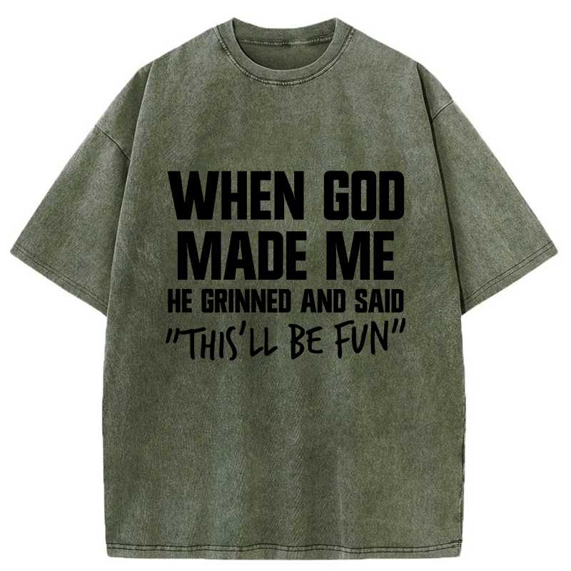 Tokyo-Tiger God Made Me Funny Washed T-Shirt