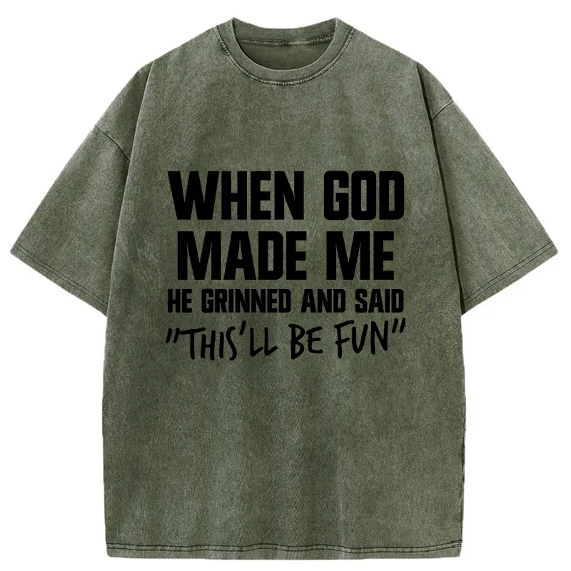 Tokyo-Tiger God Made Me Funny Washed T-Shirt