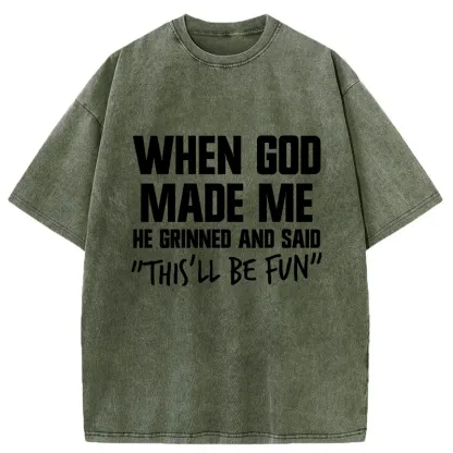 Tokyo-Tiger God Made Me Funny Washed T-Shirt