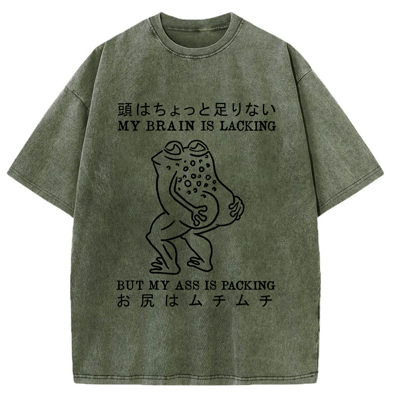 Tokyo-Tiger Brain Is Lacking Frog Meme Washed T-Shirt