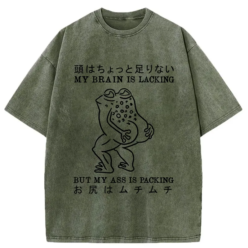 Tokyo-Tiger Brain Is Lacking Frog Meme Washed T-Shirt