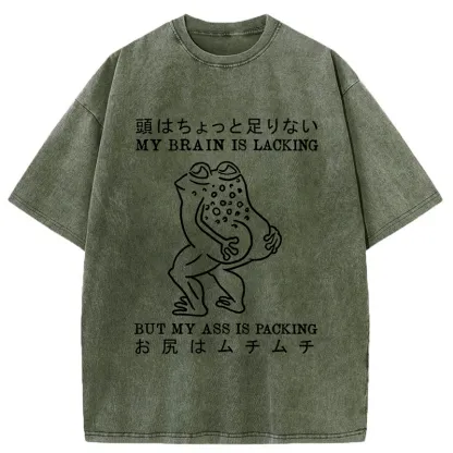Tokyo-Tiger Brain Is Lacking Frog Meme Washed T-Shirt