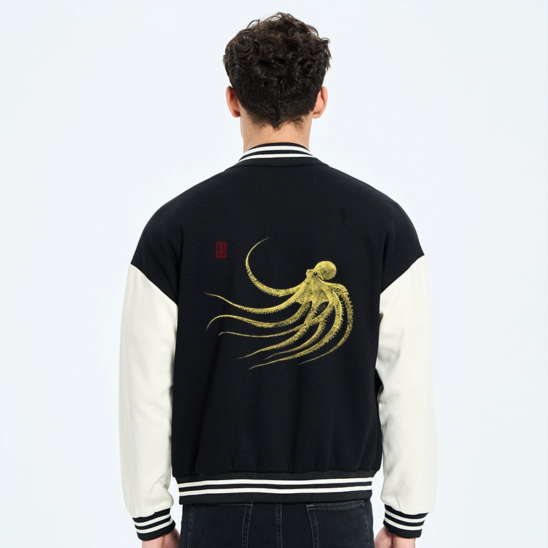 Tokyo-Tiger Retro Octopus Japanese Embroidery Varsity Jacket