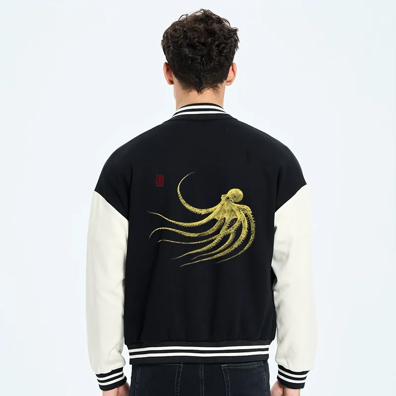 Tokyo-Tiger Retro Octopus Japanese Embroidery Varsity Jacket