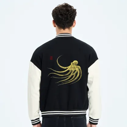 Tokyo-Tiger Retro Octopus Japanese Embroidery Varsity Jacket
