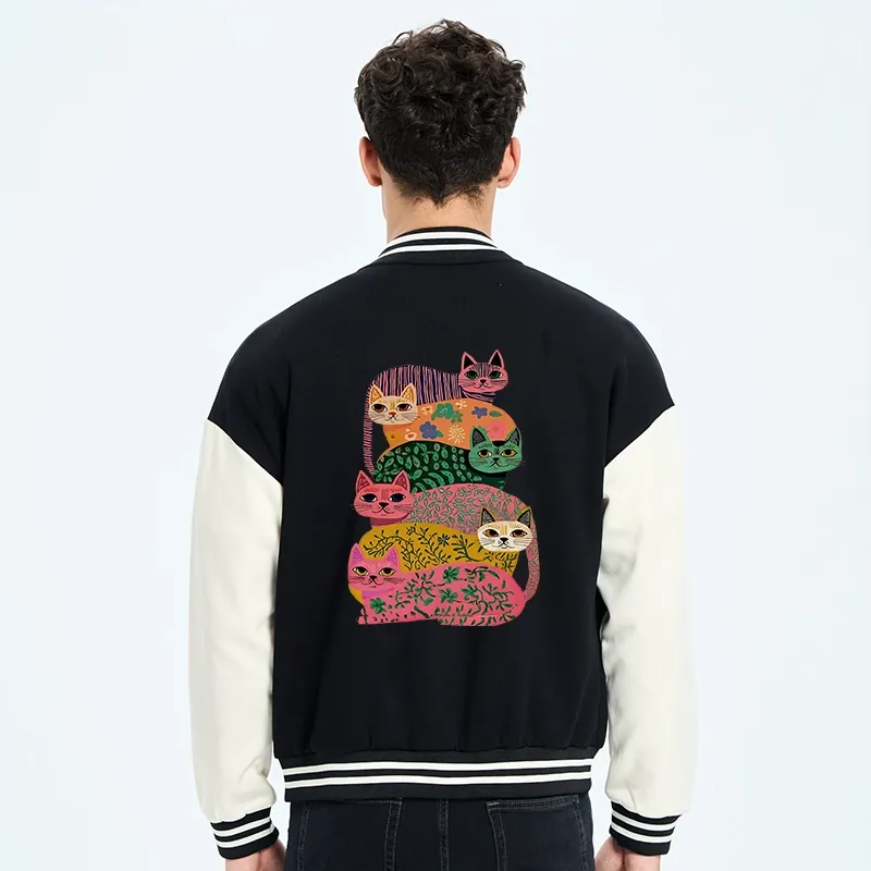 Tokyo-Tiger Colorful Cats Embroidery Varsity Jacket