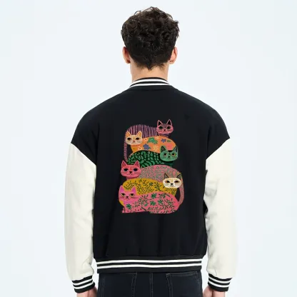 Tokyo-Tiger Colorful Cats Embroidery Varsity Jacket