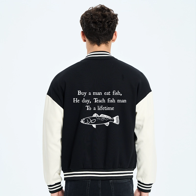 Tokyo-Tiger Man Eat Fish Meme Embroidery Varsity Jacket