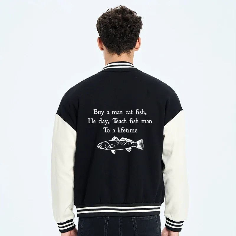 Tokyo-Tiger Man Eat Fish Meme Embroidery Varsity Jacket