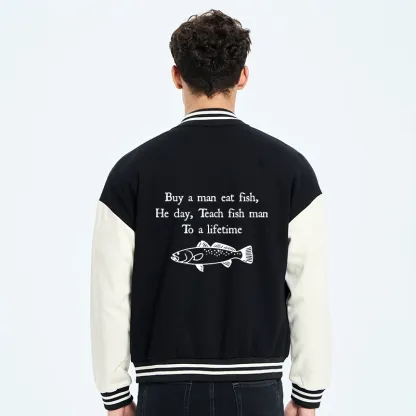 Tokyo-Tiger Man Eat Fish Meme Embroidery Varsity Jacket