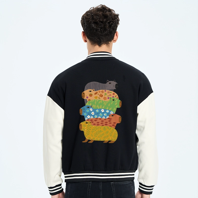 Tokyo-Tiger Colorful Capybaras Embroidery Varsity Jacket