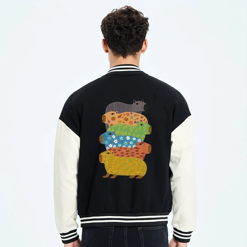 Tokyo-Tiger Colorful Capybaras Embroidery Varsity Jacket
