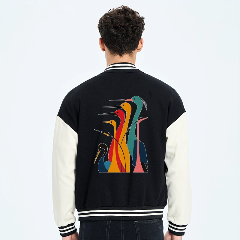 Tokyo-Tiger Various Types Of Cranes Embroidery Varsity Jacket