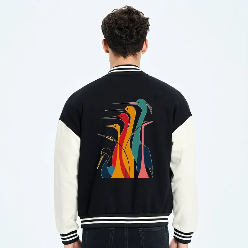 Tokyo-Tiger Various Types Of Cranes Embroidery Varsity Jacket