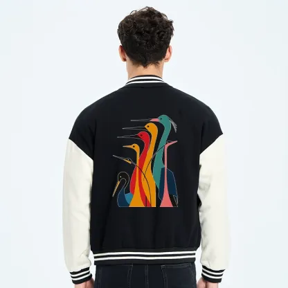 Tokyo-Tiger Various Types Of Cranes Embroidery Varsity Jacket