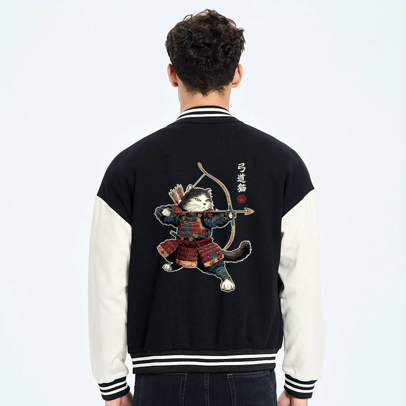 Tokyo-Tiger Kyudo Samurai Cat Embroidery Varsity Jacket