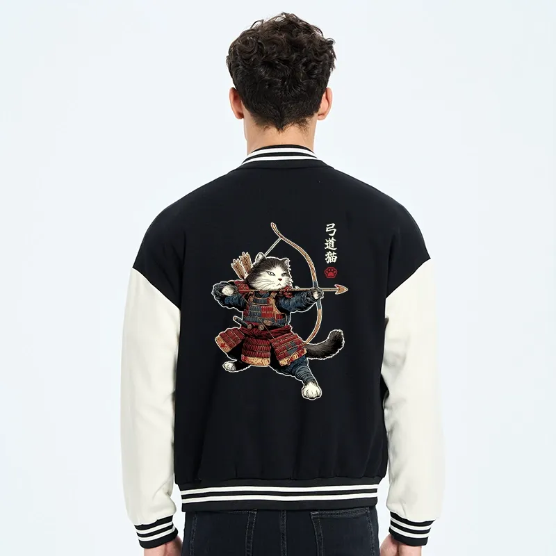 Tokyo-Tiger Kyudo Samurai Cat Embroidery Varsity Jacket