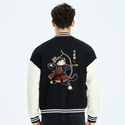Tokyo-Tiger Kyudo Samurai Cat Embroidery Varsity Jacket