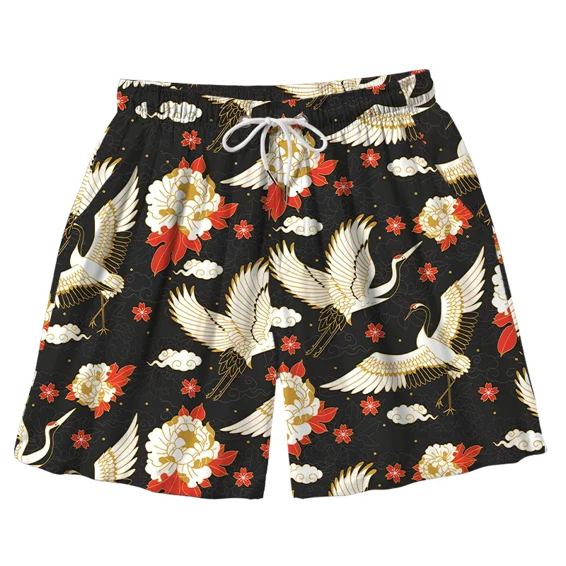 Tokyo-Tiger Celestial Cranes And Blossoms Aloha Mens Swim Trunks Sale