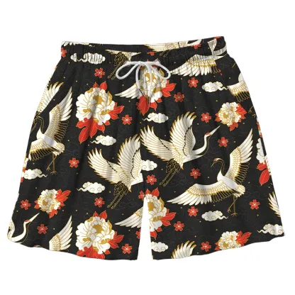Tokyo-Tiger Celestial Cranes And Blossoms Aloha Mens Swim Trunks