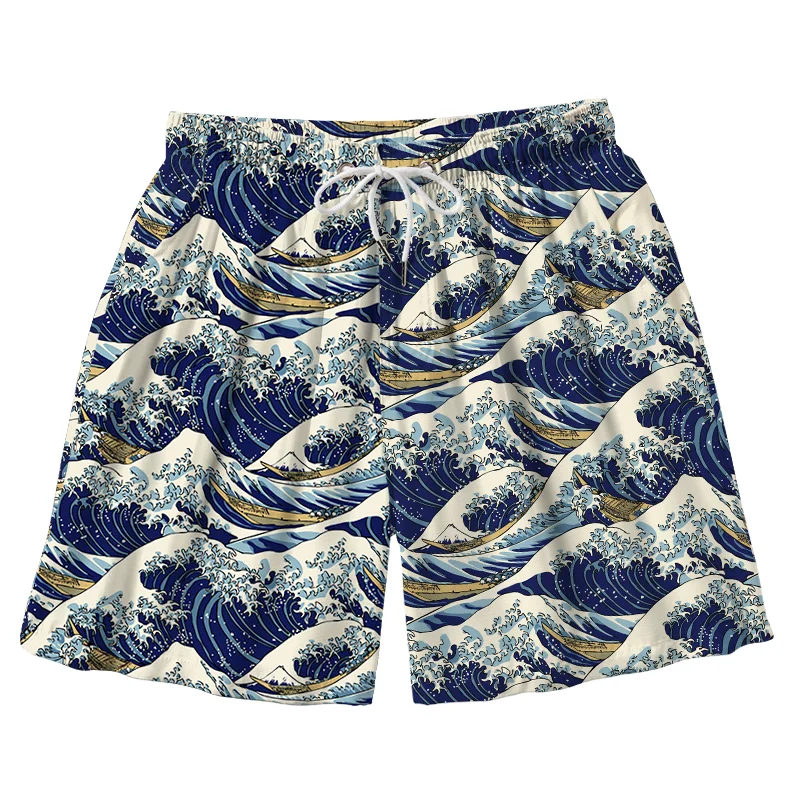 Tokyo-Tiger Japanese Great Wave Aloha Mens Swim Trunks