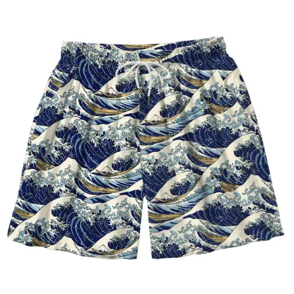 Tokyo-Tiger Japanese Great Wave Aloha Mens Swim Trunks