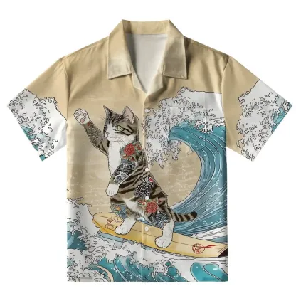 Tokyo-Tiger Cat Surfing Aloha Hawaiian Shirt