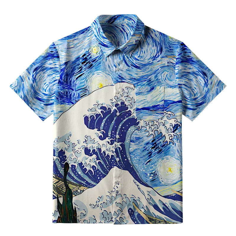 Tokyo-Tiger Waves Under The Starry Night Button-up Shirt Sale