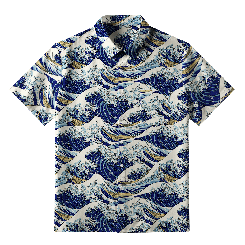 Tokyo-Tiger Japanese Great Wave Button-up Shirt