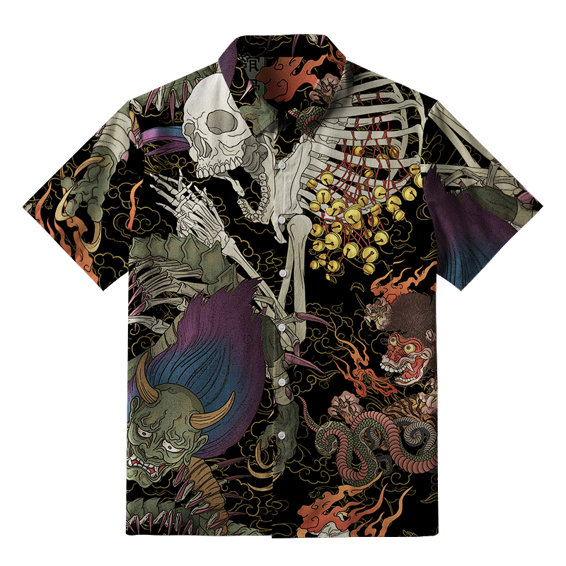 Tokyo-Tiger Japanese Yokai And Skeletons Button-up Shirt