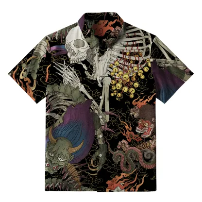 Tokyo-Tiger Japanese Yokai And Skeletons Button-up Shirt