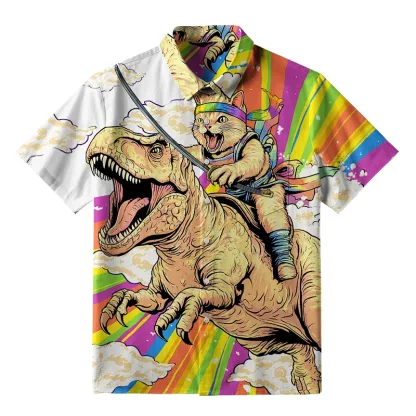 Tokyo-Tiger Rainbow Cat Rides A Dinosaur Button-up Shirt