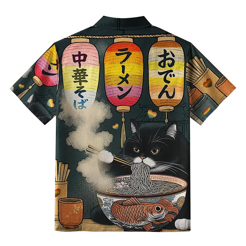 Tokyo-Tiger Pride Fat Cat Eating Ramen Aloha Hawaiian Shirt
