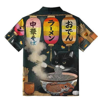 Tokyo-Tiger Pride Fat Cat Eating Ramen Aloha Hawaiian Shirt