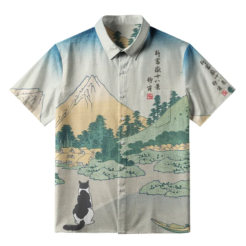Tokyo-Tiger Idyllic Countryside Scenery Button-up Shirt