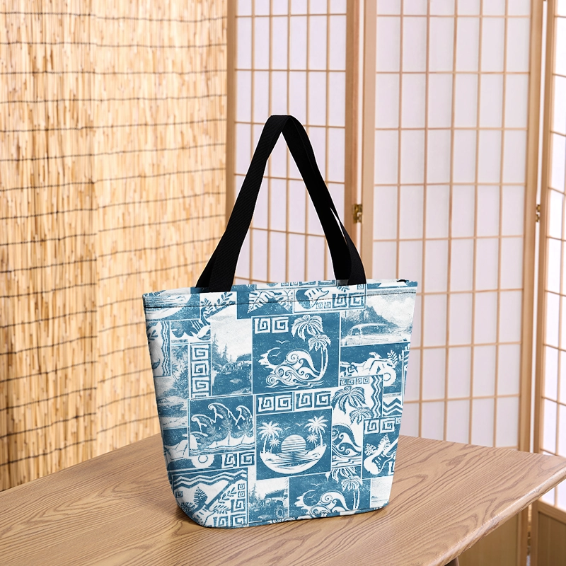 Tokyo-Tiger Tropical Island Collage Zipper Tote Bag