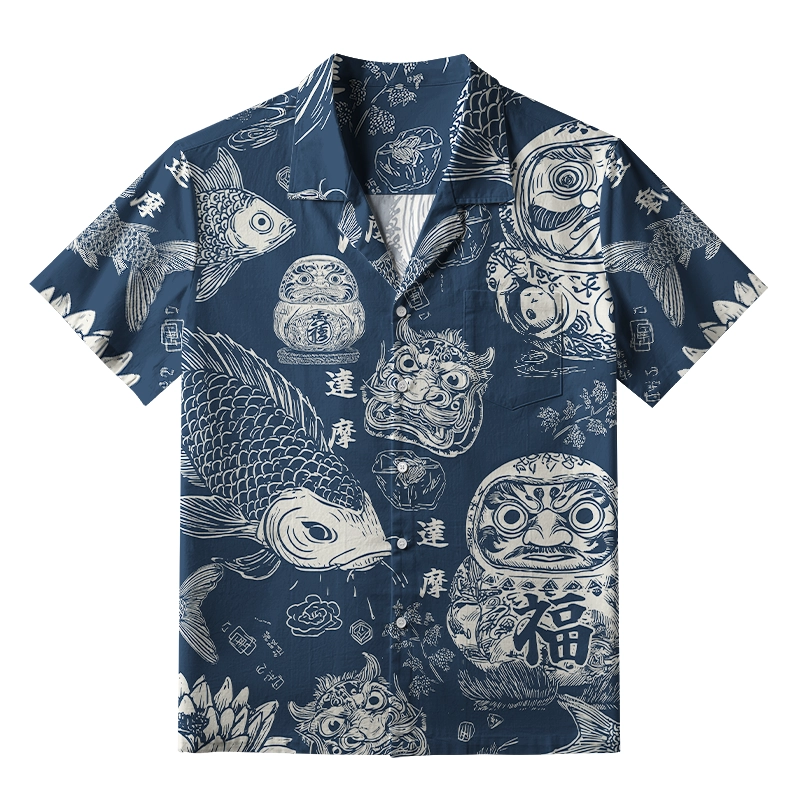 Tokyo-Tiger Daruma And Koi Aloha Hawaiian Shirt