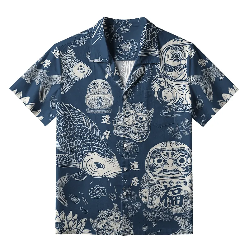 Tokyo-Tiger Daruma And Koi Aloha Hawaiian Shirt