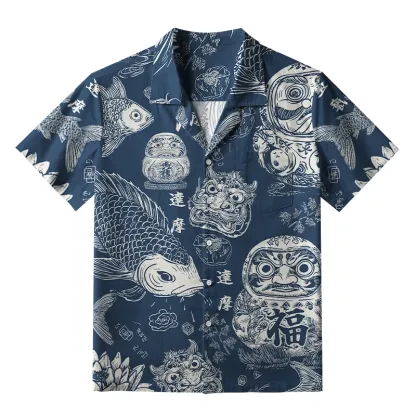 Tokyo-Tiger Daruma And Koi Aloha Hawaiian Shirt