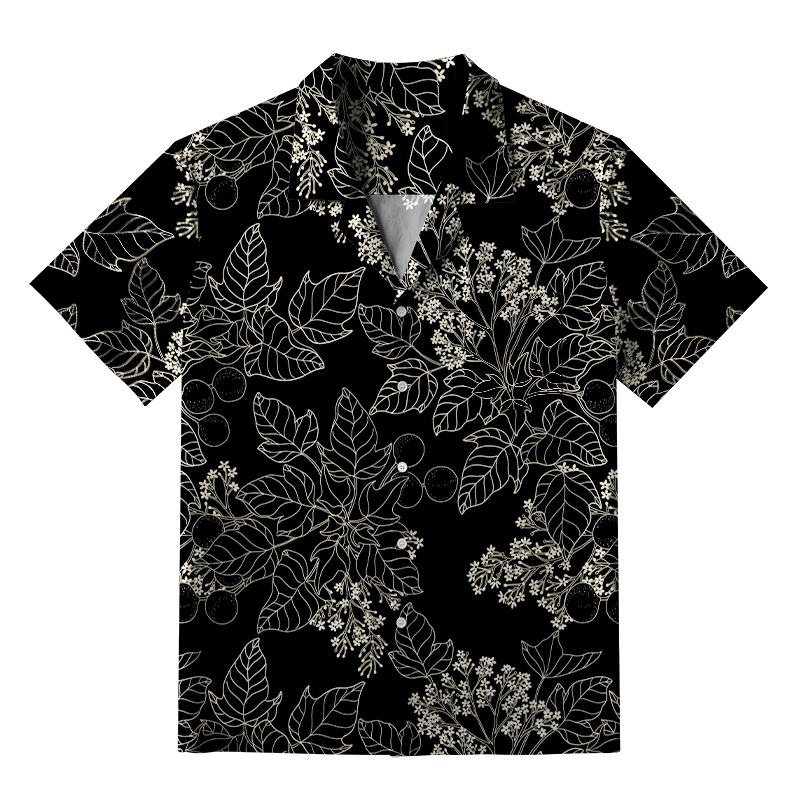 Tokyo-Tiger Refined Leaf And Berry Silhouette Aloha Hawaiian Shirt