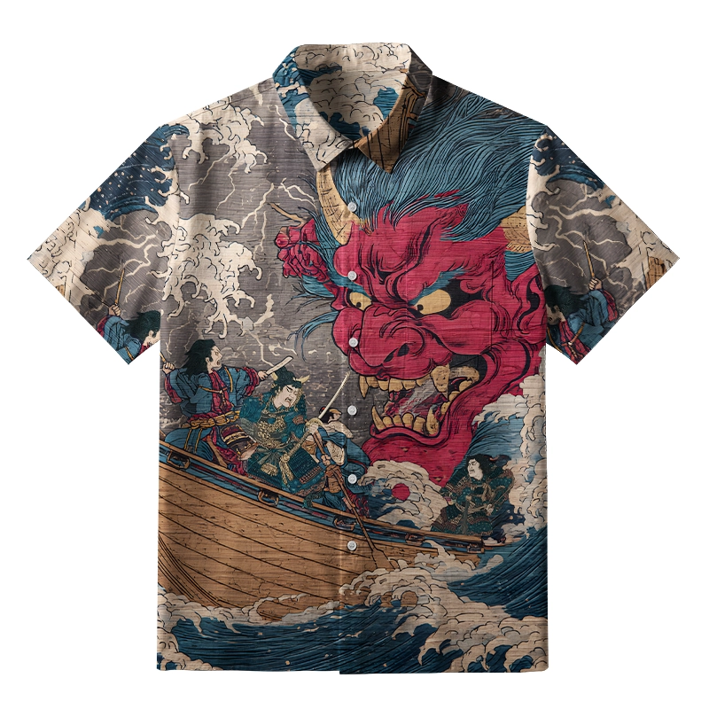 Tokyo-Tiger Demon And Samurai At Sea Button-up Shirt