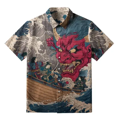 Tokyo-Tiger Demon And Samurai At Sea Button-up Shirt