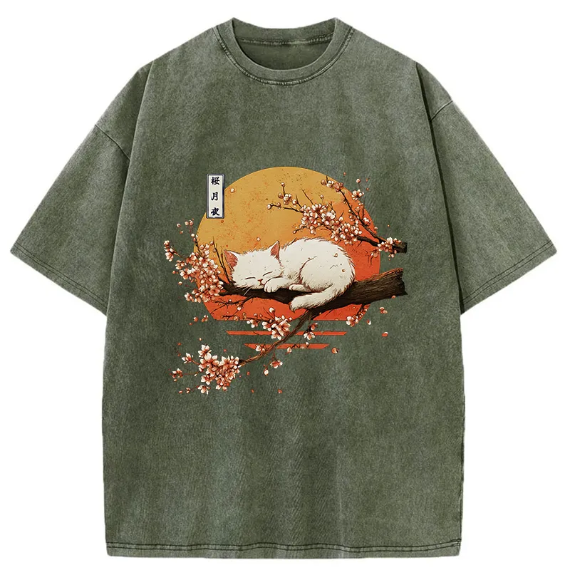 Tokyo-Tiger Cat Sakura Washed T-Shirt