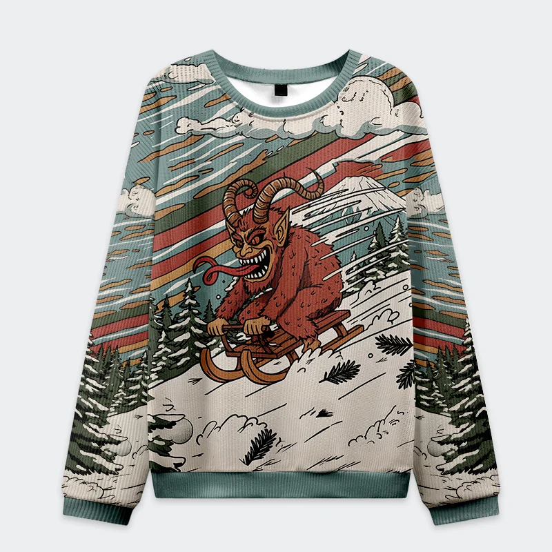 Tokyo-Tiger Krampus Sled Christmas Ugly Sweatshirt