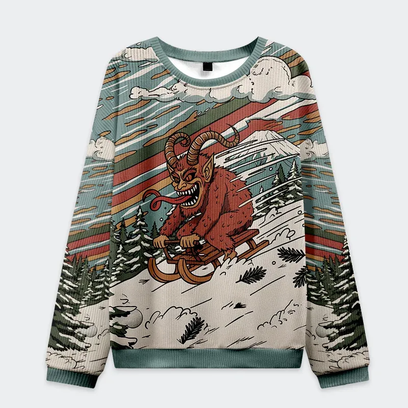 Tokyo-Tiger Krampus Sled Christmas Ugly Sweatshirt