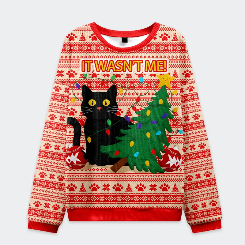 Tokyo-Tiger Black Cat Destroys Christmas Tree Christmas Ugly Sweatshirt