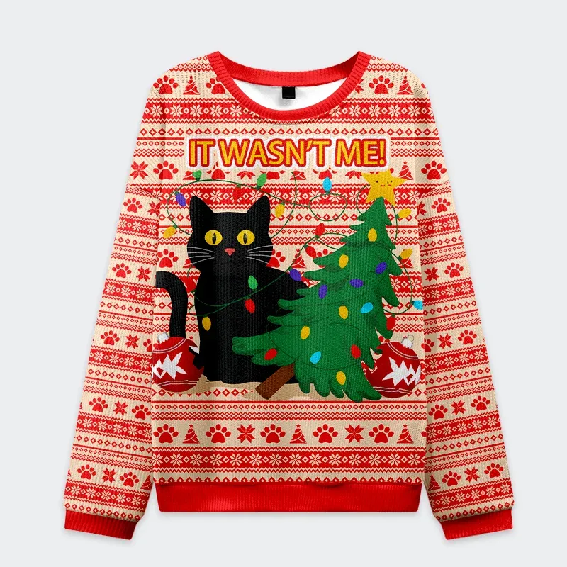Tokyo-Tiger Black Cat Destroys Christmas Tree Christmas Ugly Sweatshirt