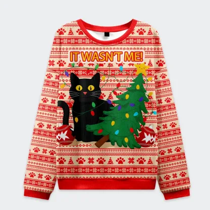 Tokyo-Tiger Black Cat Destroys Christmas Tree Christmas Ugly Sweatshirt